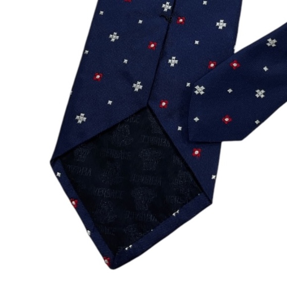 VERSACE Blue Geometric Floral Silk LUXURY Tie ITALY - Picture 5 of 5